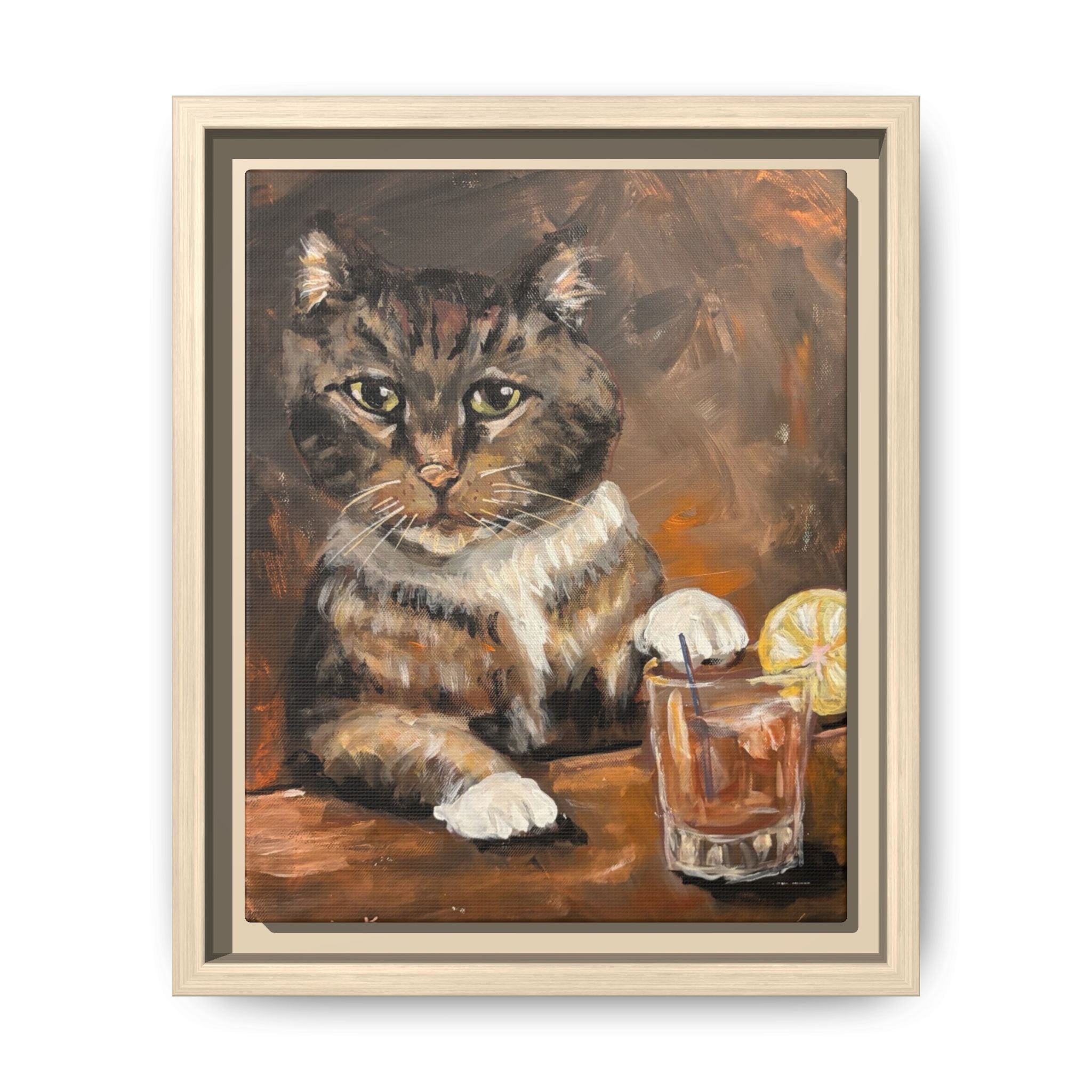 Tabby Cat With Drink - Matte Canvas Wall Art