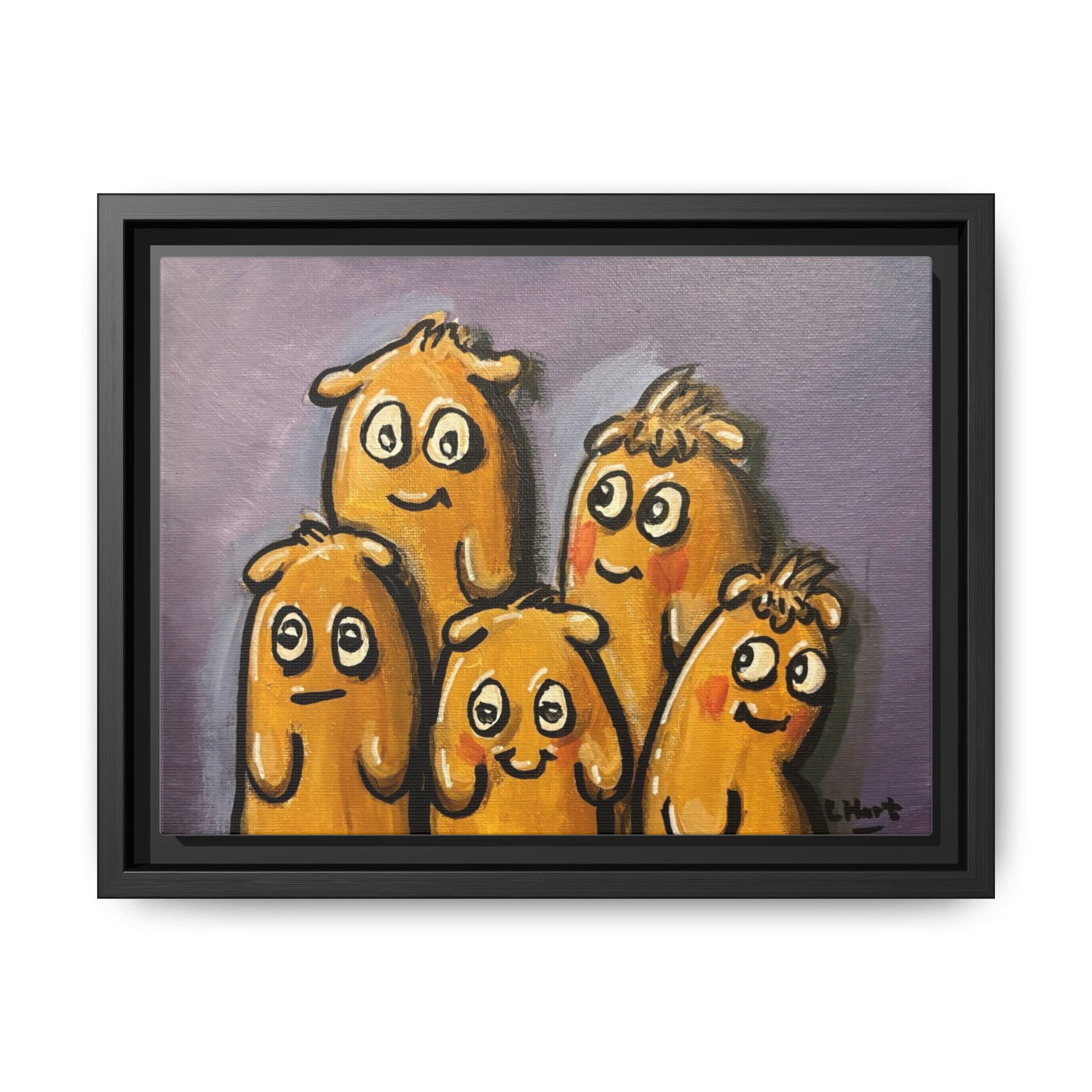 Whimsical Family Monsters Matte Canvas Framed Wall Art