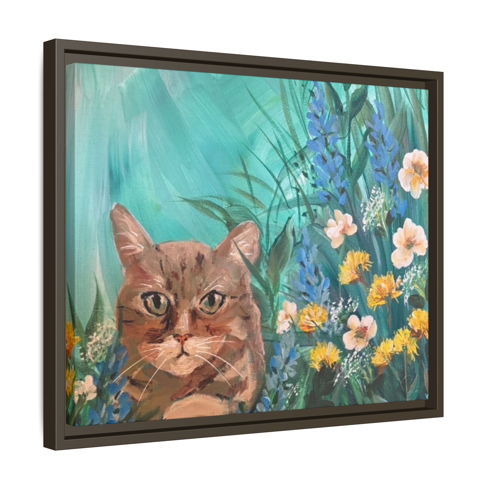 Framed Cat Portrait Canvas — Floral Wall Art