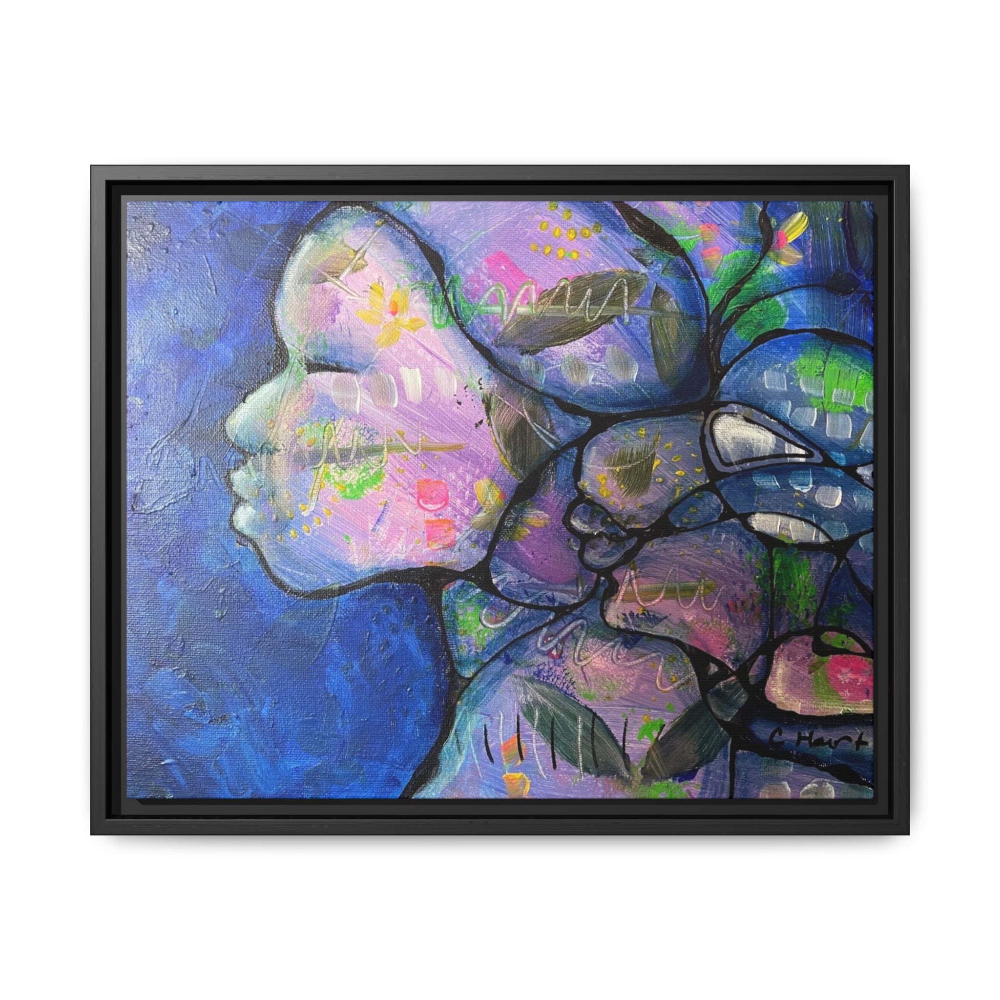 Abstract Woman Framed Matte Canvas Art — Colorful Abstract Profile Portrait