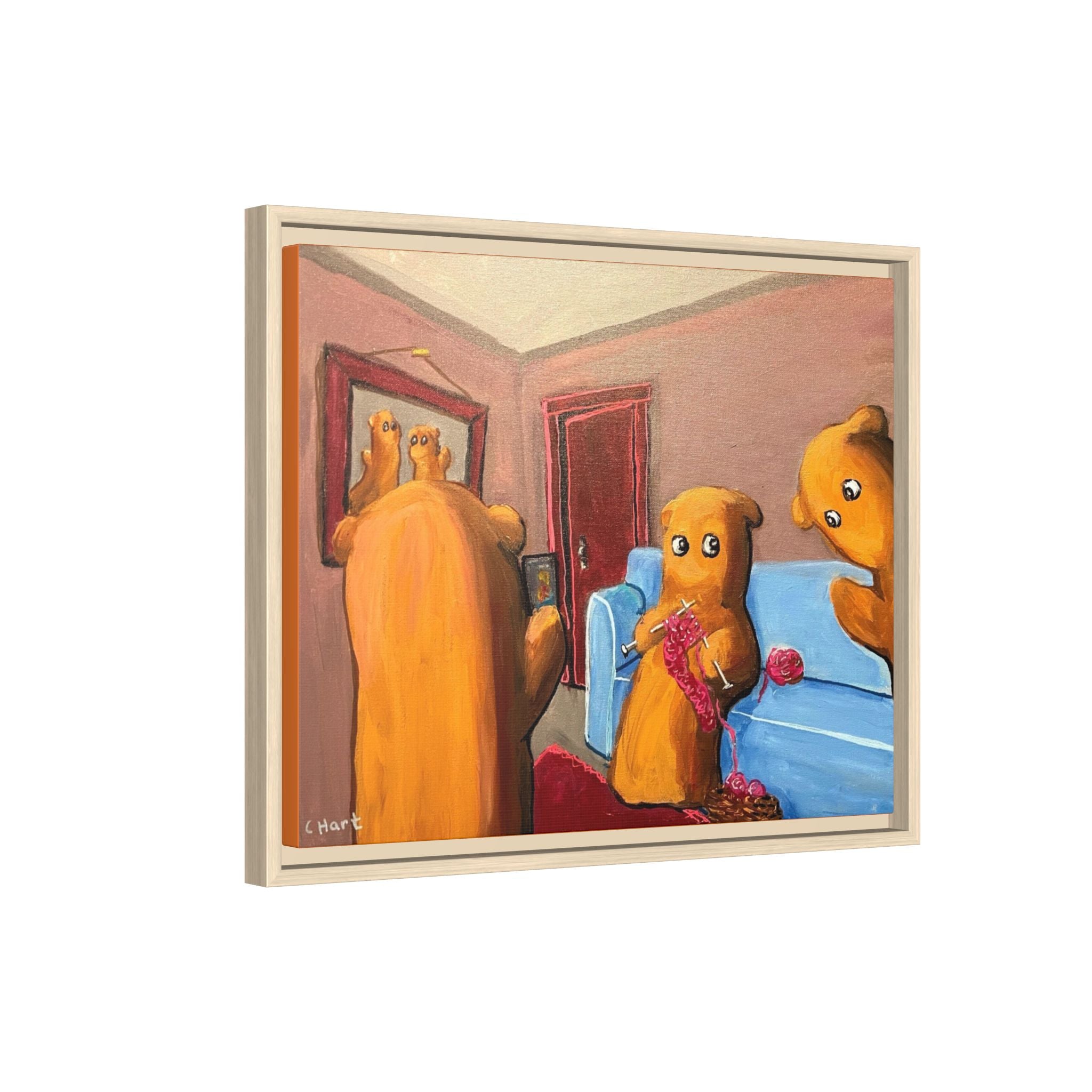 Whimsical Bear Family Framed Canvas Art — Matte Multi-Color Wall Decor