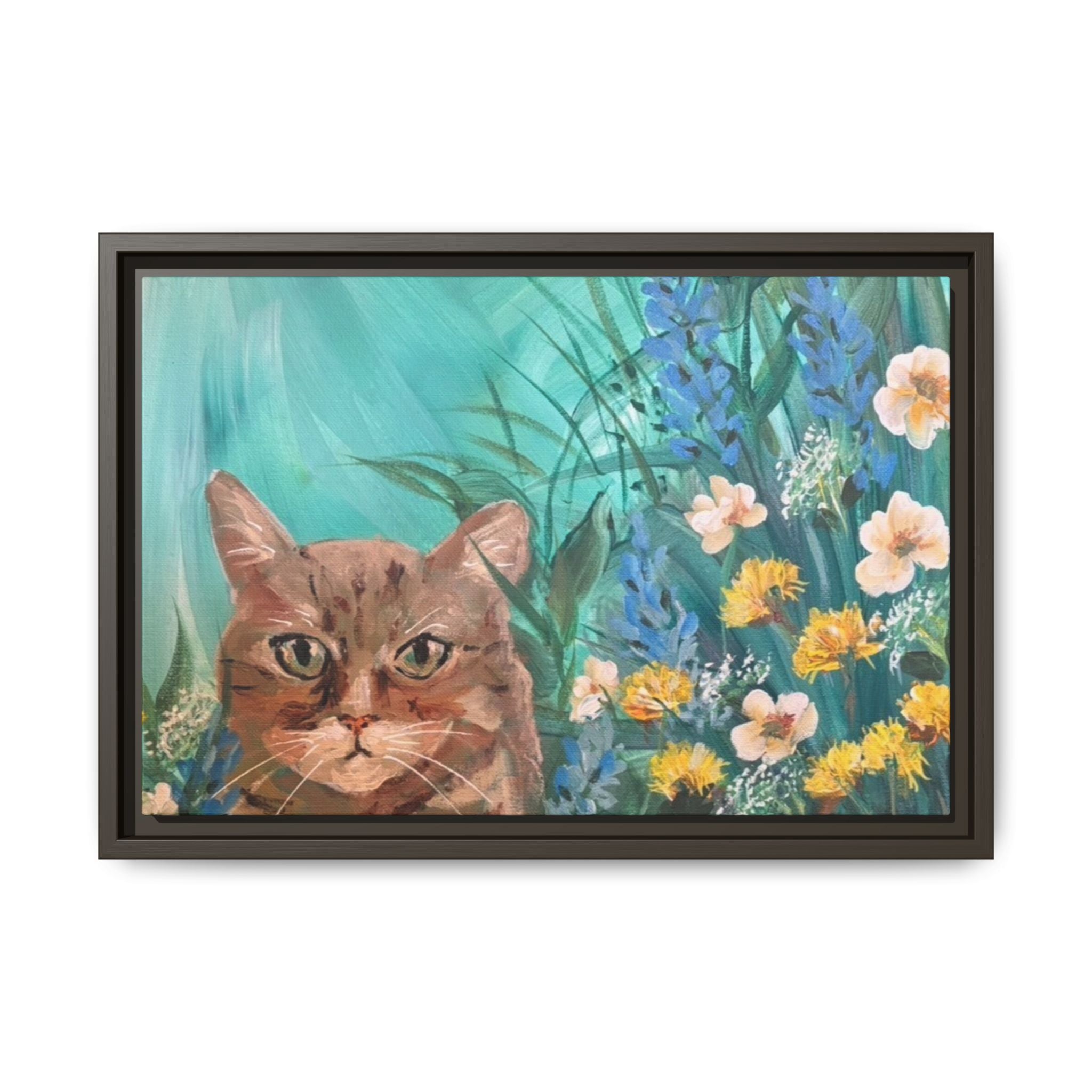 Framed Cat Portrait Canvas — Floral Wall Art