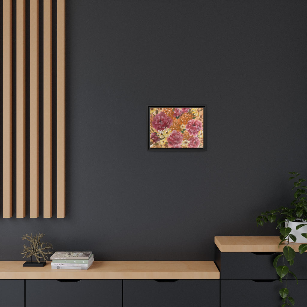 Warm Framed Floral Canvas Print — Vintage Pink Peonies Wall Art